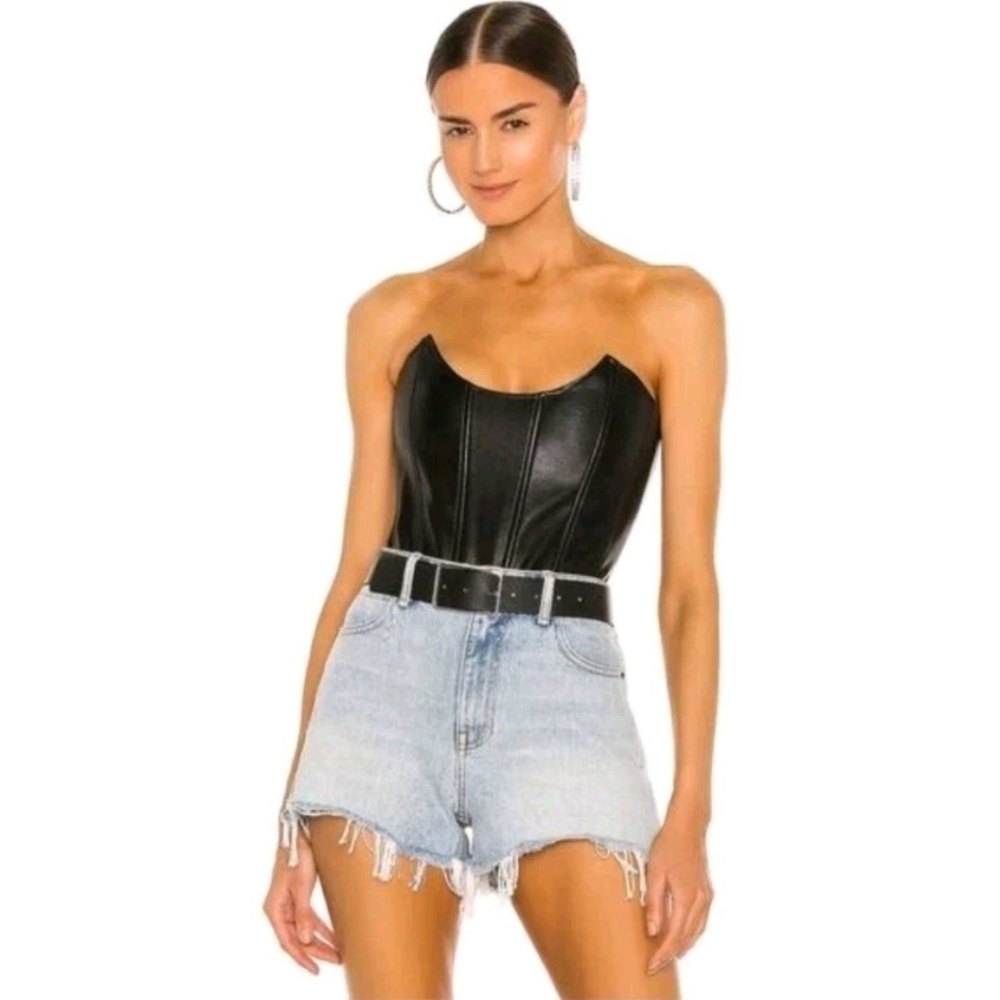 MIAOU Leia Vegan Leather Corset Top Black M